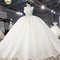 elegant strapless neck shining tulle 200cm train ball gown wedding dress 2021 new exquisite beads top lace up back wedding gown