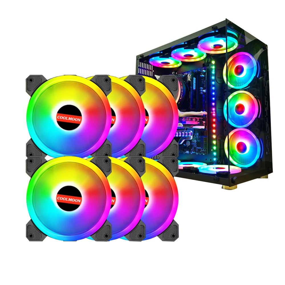 

COOLMOON 120mm Case Fan RGB Fan Glow inside&outside 5V A-RGB Chassis Quiet Fan Control Water Cooler SunShine2 12cm Fan
