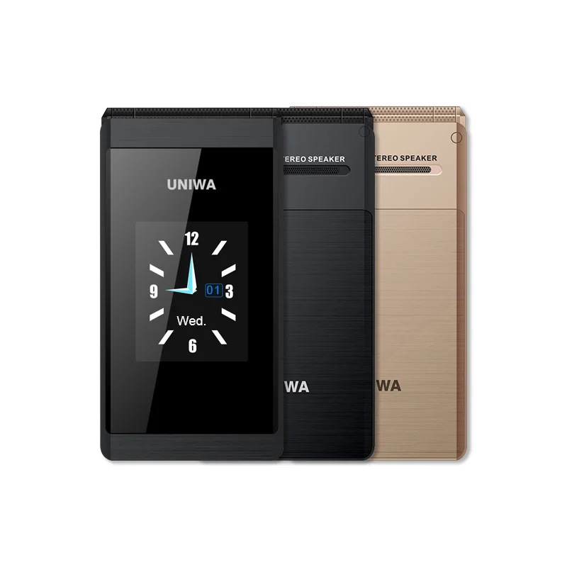 UNIWA X28 2G GSM Big Push Button Clamshell Flip Cell Mobile Phones Dual Sim FM Radio Russian Hebrew Keyboard Gold Grey