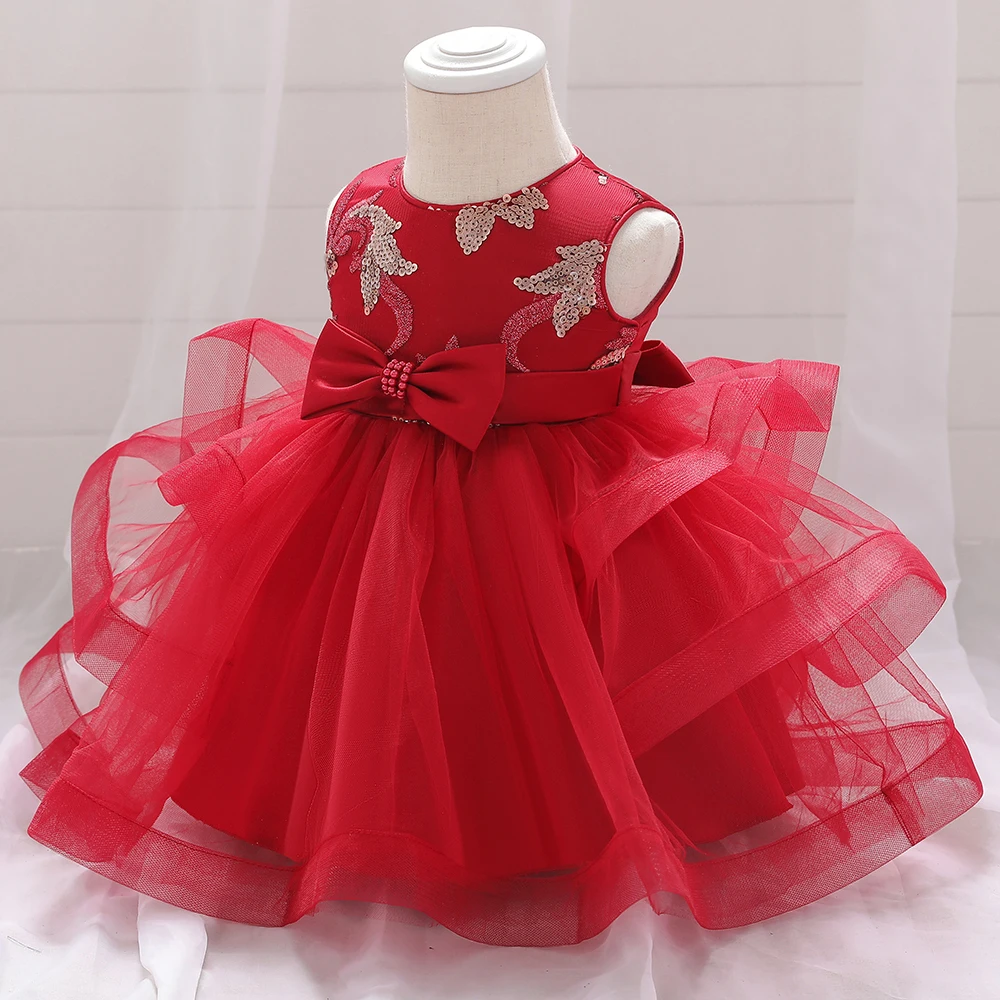 

Red 1 Years Birthdays Baby Girl Dress Lace Beads Flower Baptism Dress For Girl Clothes Party Wedding Princess Dresses Infantil
