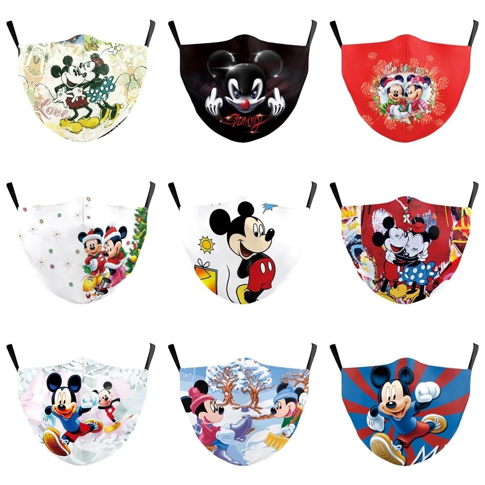 

2020 New Fashion Cartoon Reusable Disney Mask for Adult Mouth Face Mask Mickey Anti Dust Graffiti Washable Masks with 2 Filters