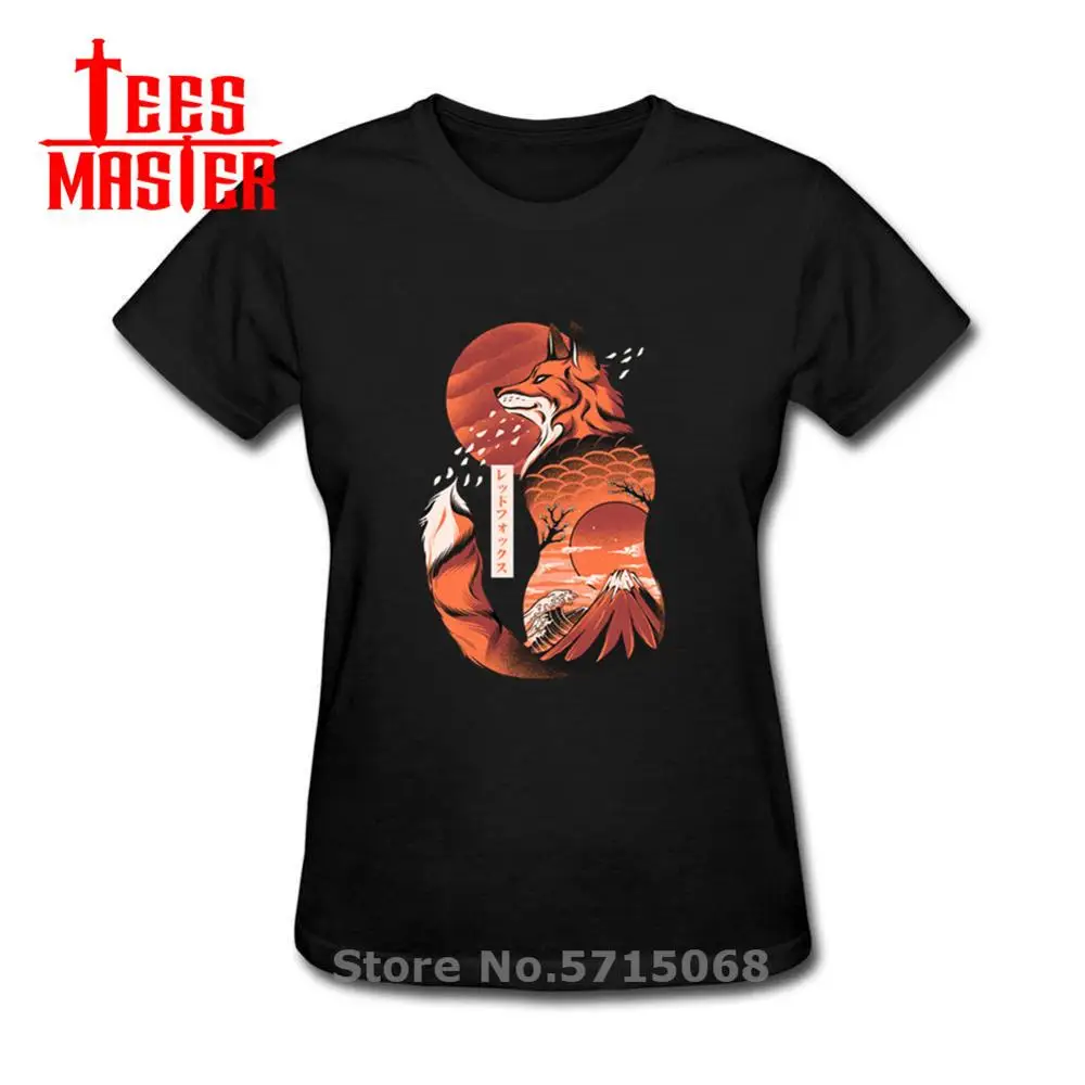 Футболка женская с изображением японской лисы приталенная хлопковая рубашка