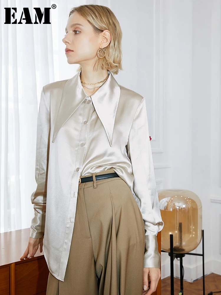 

[EAM] Women Elegant Solid Color Casual Blouse New Lapel Long Sleeve Loose Fit Shirt Fashion Tide Spring Autumn 2022 1DE3025