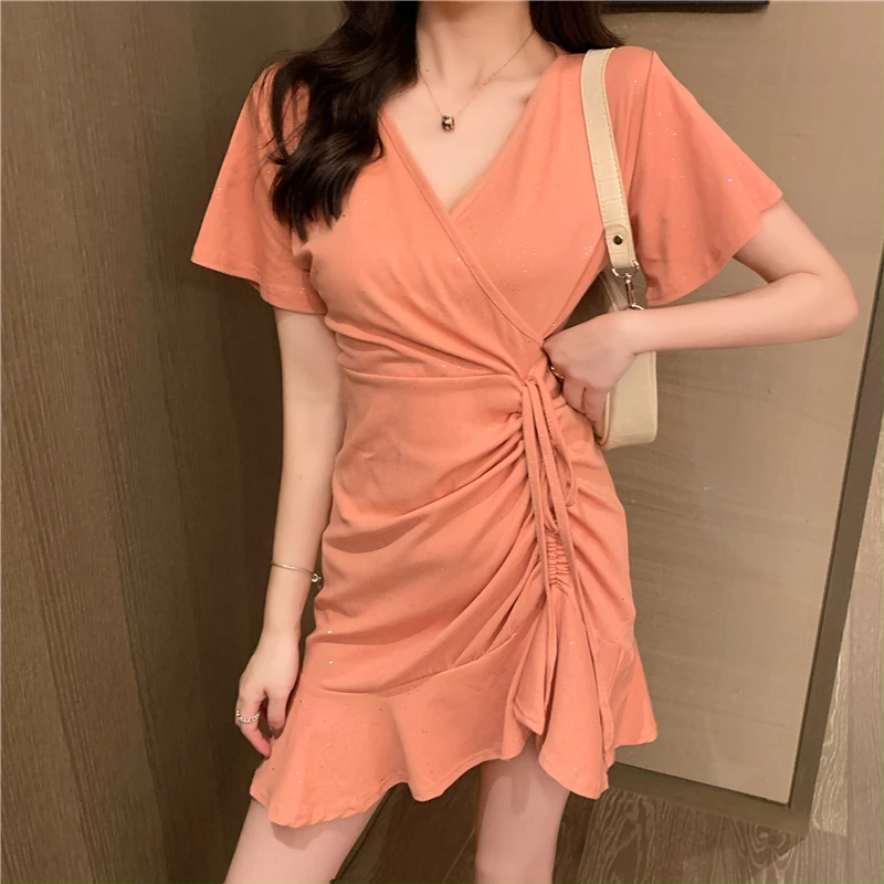 Женское платье в стиле французского Ретро Platycodon Grandiflorum с блестками и v-образным