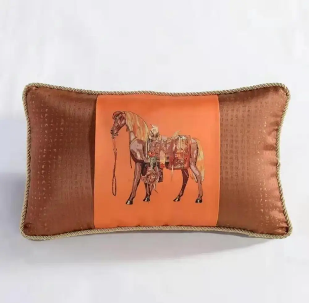Чехол для подушки LISM с французской лошадью оранжевый бархат шениль Европейский
