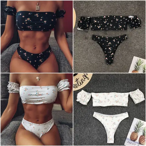 Women's Printed Sleeved High-waisted Bikini Bathing Suit Women High Waist Thong Bikini 2021 Hot Selling Two-piece Swimsuits