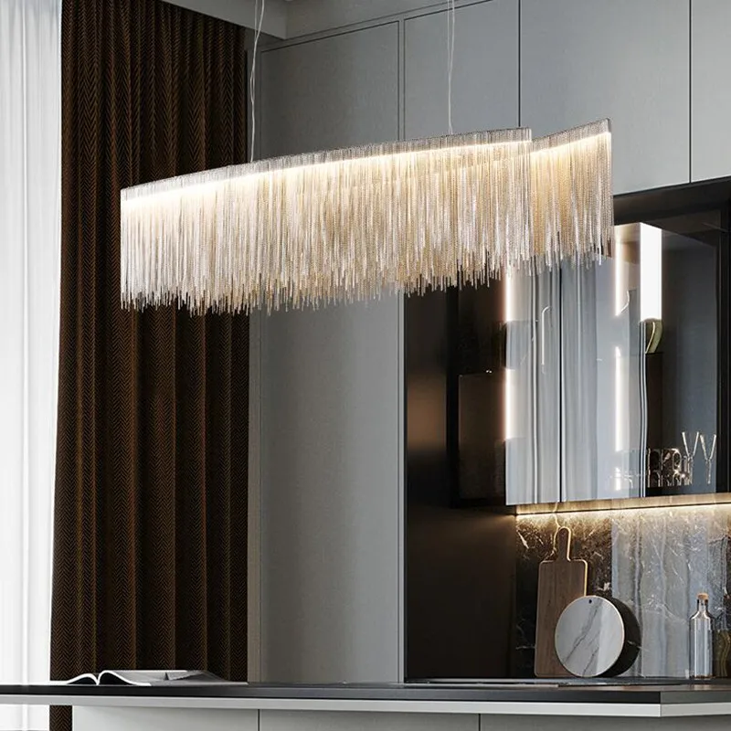 

Postmodern high-end art chandelier simple creative living room light luxury designer tassel dining room bedroom lamp