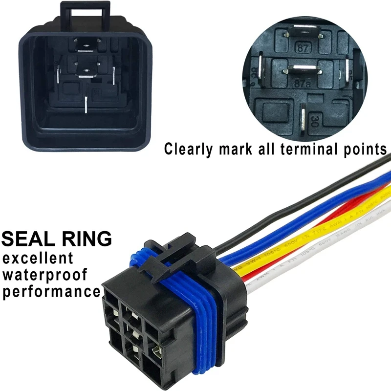 

5Pcs 40/30 Amp 12 V Dc Waterproof Relay andHarness 12 Awg Tinned Copper Wires 5-Pin Style Automotive Relay
