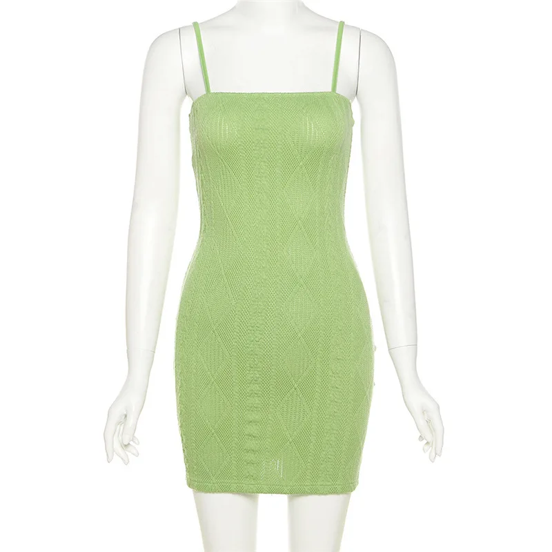 

Vintage Y2K Green Knitted Mini Dresses 90s Streetwear Twist Bodycon Spaghetti Strap Cami Dress Summer Fashion Sleeveless
