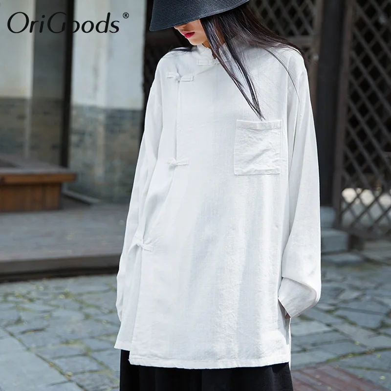 Оригинальная женская блузка с длинным рукавом в китайском стиле длинная рубашка