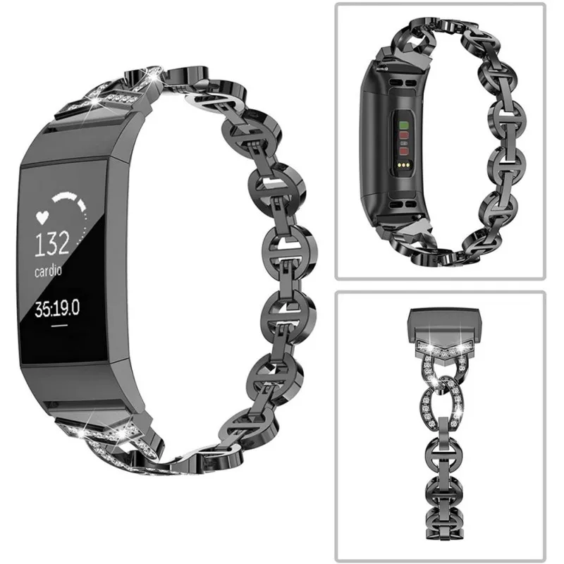 

Case Strap, Metal Ring Design Bracelet Replacement Strap, For Special Edition For Fit Bit Charge 3 / Fit Bit Charge 4 Wearer