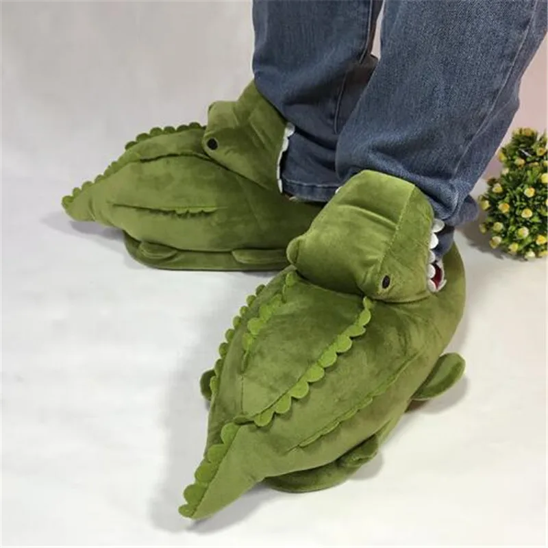 Женские зимние хлопковые шлепанцы Симпатичные Мультяшные крокодиловые с