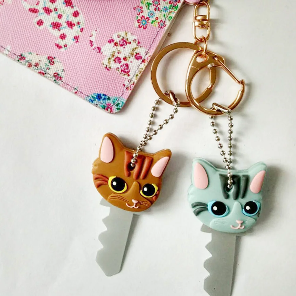 1 PC Fashion Cute Lovely Animal Keychain Soft Rubber Pug Cat Dog Rabbit Key Cover Cap Ring Bag Charms Chain Toys | Украшения и