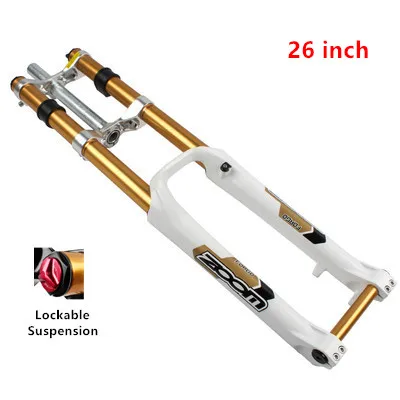 white lockable 26 in Двойная гидравлическая передняя вилка зум 680DH 20 мм ось с запираемой регулируемой подвеской Cruiser алюминиевый сплав горные HD велосипед вилка - Цвет: white lockable 26 in