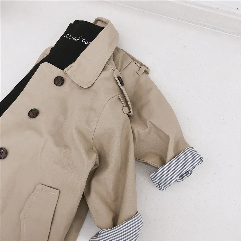 Spring Fall New Boys Girls Solid Color Casual Trench Coat Children Fashion Mid-Length Windbreaker Kids Turn-down Collar Clothes