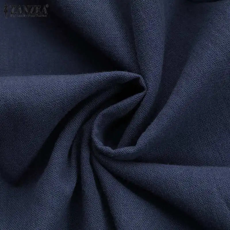 

Women Retro Blouses ZANZEA 2021 Summer Cotton Tops Casual Solid Loose Tunic Female Lapel Collar Short Sleeve Tops