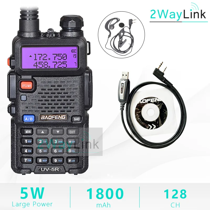 Baofeng UV-5R двухканальные рации двойной дисплей двухдиапазонный Baofeng UV5R портативный 5 Вт UHF VHF двухстороннее радио Pofung UV 5R КВ трансивер - Цвет: Black-Cable-Disk