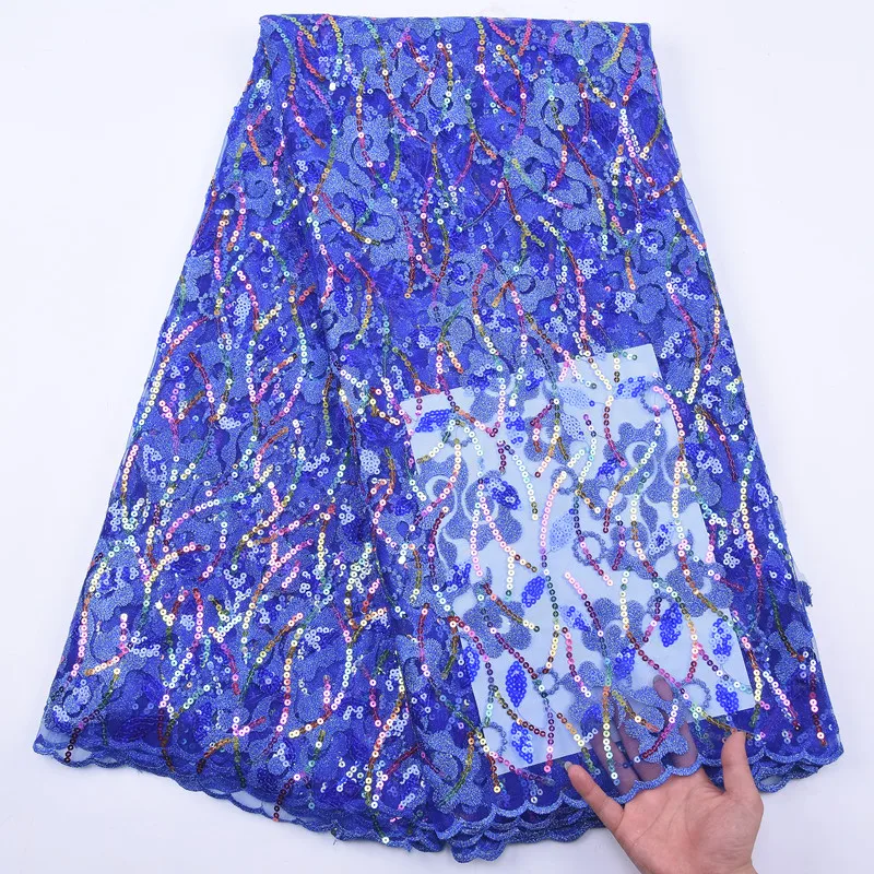 

Royal Blue African Lace Fabric 2020 High Quality Sequins Mesh Lace French Tulle Lace Nigerian Net Lace For Christmas Party Sew