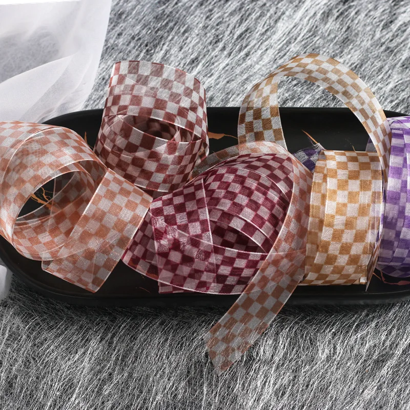 Blockplaid Organza Ribbon Tape 25 38mm Check Pattern Hair Bow Making Accessories Party Gift Cake Box Decoration Packing Material | Дом и сад