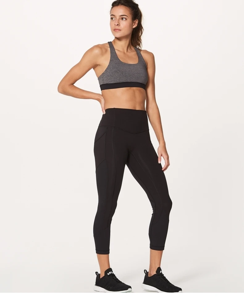 LW8211-Black Однотонные спортивные штаны для йоги с карманами в виде лимона и Лулу, спортивные Леггинсы с высокой талией для фитнеса, женские Леггинсы для йоги, спортивная одежда для тренировок и бега - Цвет: LW8211-Black