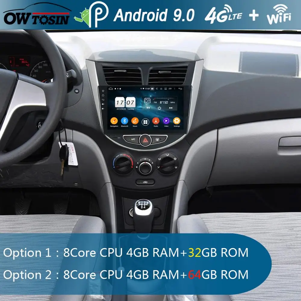 Автомобильный DVD Мультимедиа 9 "IPS 8Core 4 Гб 64 ГБ Android 0 для Hyundai Solaris Accent Verna 2010 2016