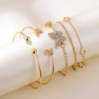 bohemian rhinestone zircon butterfly bracelets elegant cuff bangle for women gold color chain bracelet sets vintage boho jewelry