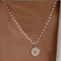 fashion pearl flower pendant necklace female small daisy pearl chain collar necklace 2021 bohemian vintage jewelry gift fashion