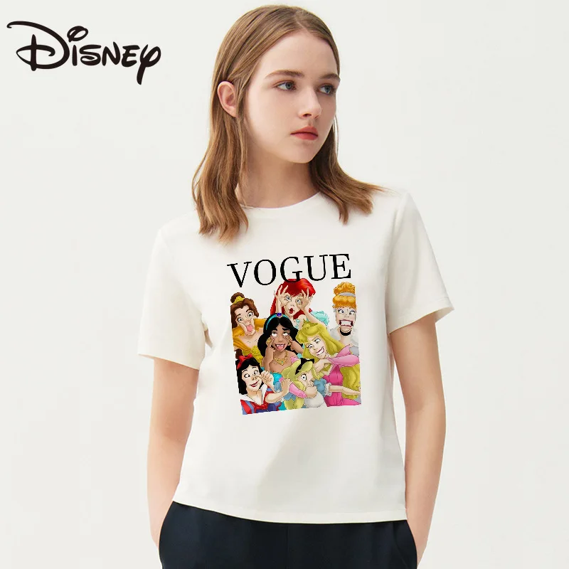 

Disney spring/summer fashion casual women's dress western style blouse princess series printed cotton short-sleeved T-shirt
