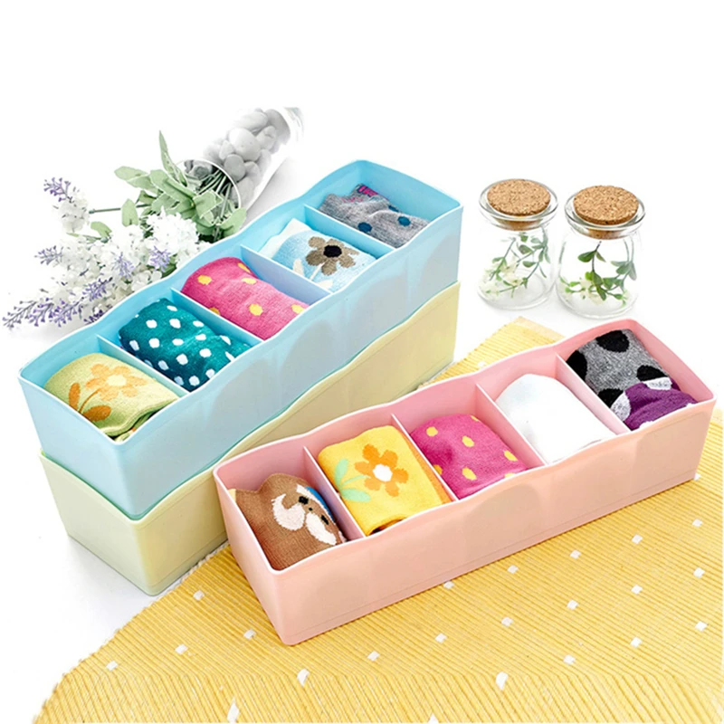 

1Pc Rectangle Underwear Sock Organizer Box Blue Purple Green Pink Cosmetics Plastic Box Stationery Dust Protective Storage Box