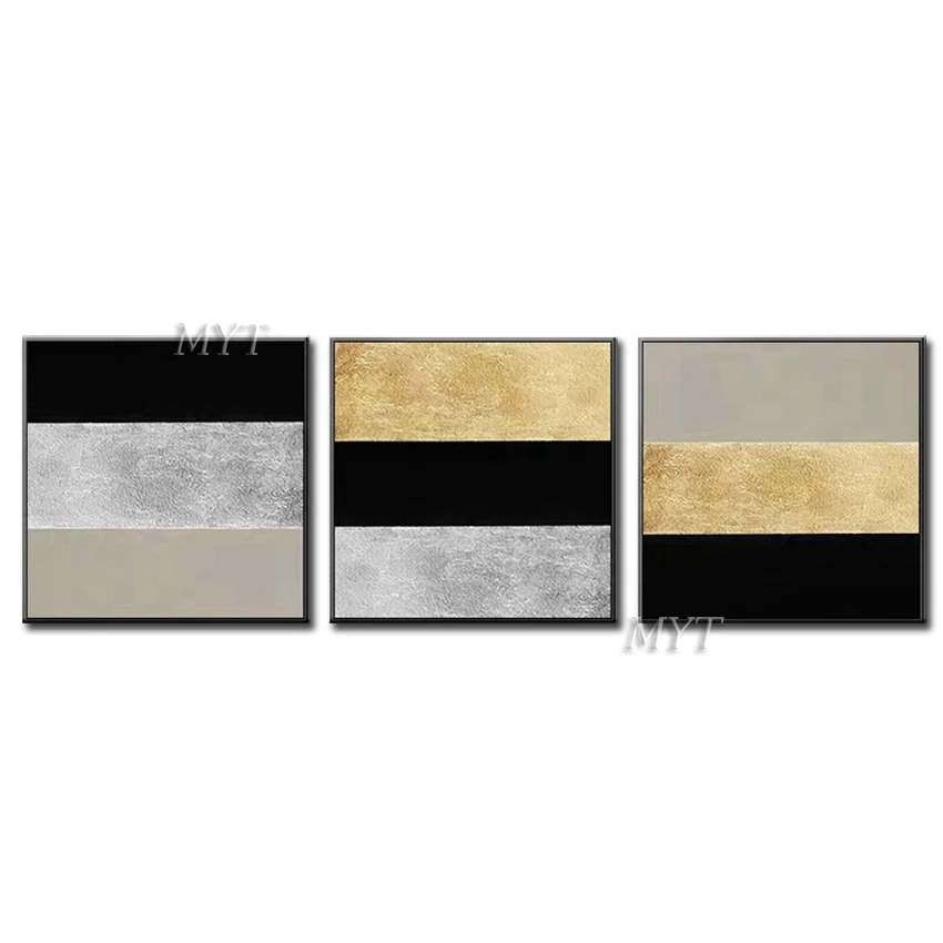 Картина маслом и холст набор из трех досок золотого черного серого цветов ручная