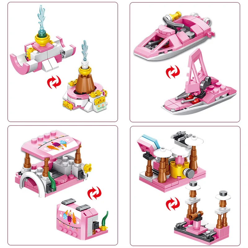 

Creator Series 553pcs Ice Cream Car Building Blocks Friends 12 In 1 Pink Truck With 1 Figures Bricks Toys For Girls Gifts