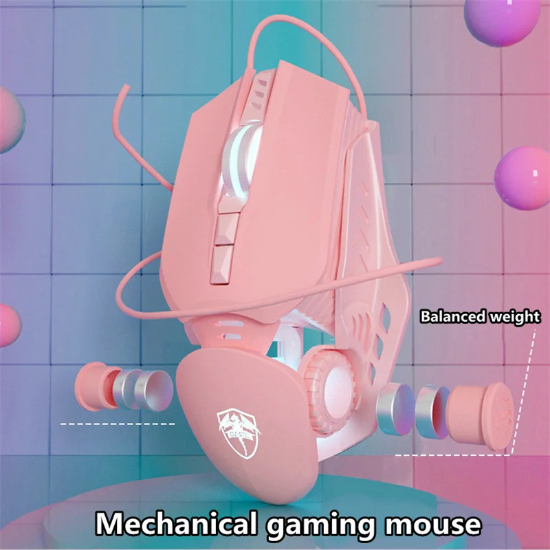 

Розовый игровая Механическая Мышь профессиональный настольный Тетрадь компьютера Регулируемый Вес девушка проводной игровой Мышь