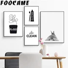 Цветок кролик линия черный белый Принт минималистский картина ванная комната стены искусства холст Картина абстрактный плакат скандинавский дом деко