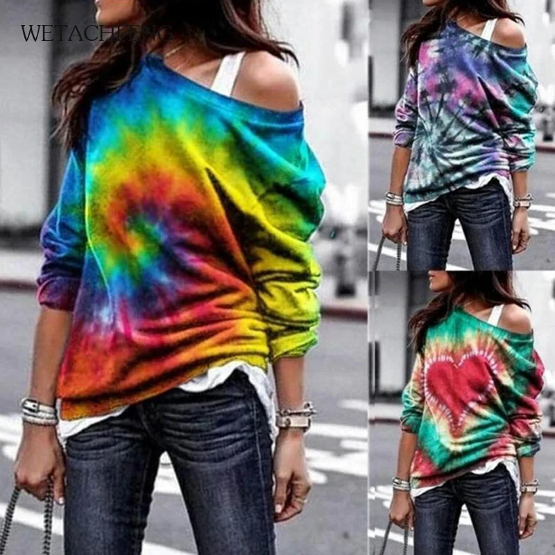 Женский Свободный свитшот с принтом Повседневный пуловер оверсайз круглым