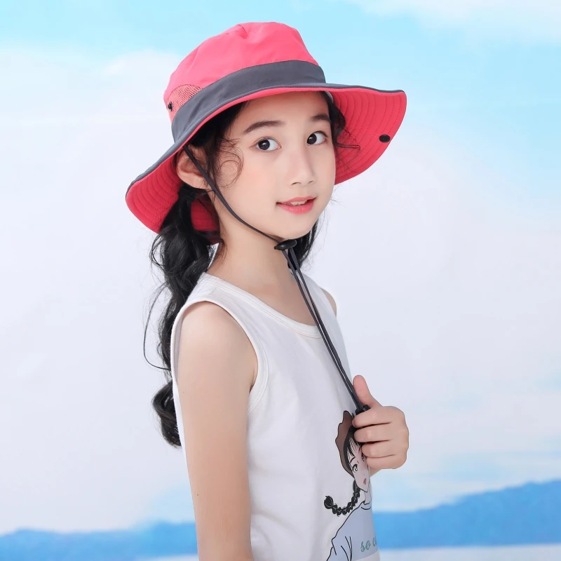 

Для девочек шапка с отверстием для хвоста шляпа с широкими полями летняя шляпа от солнца, защита от УФ-защиты детское ведро кепки на открыто...