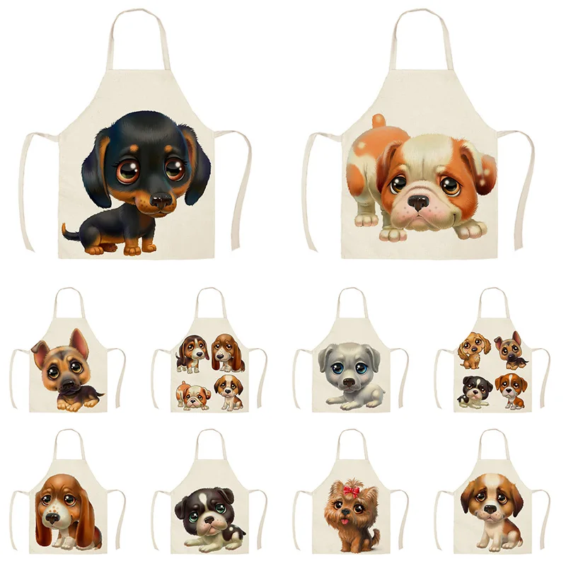 1 шт. Кухонный Фартук с мультяшным принтом милой собаки хлопковые льняные фартуки