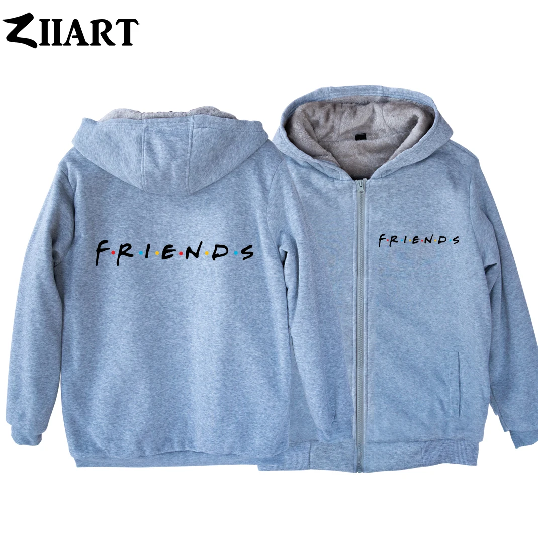 Man Boy Parkas Full Zip Coat Plus Velvet Friends Name Logo TV Show Letter Alphabet Autumn Winter Couple Clothes ZIIART