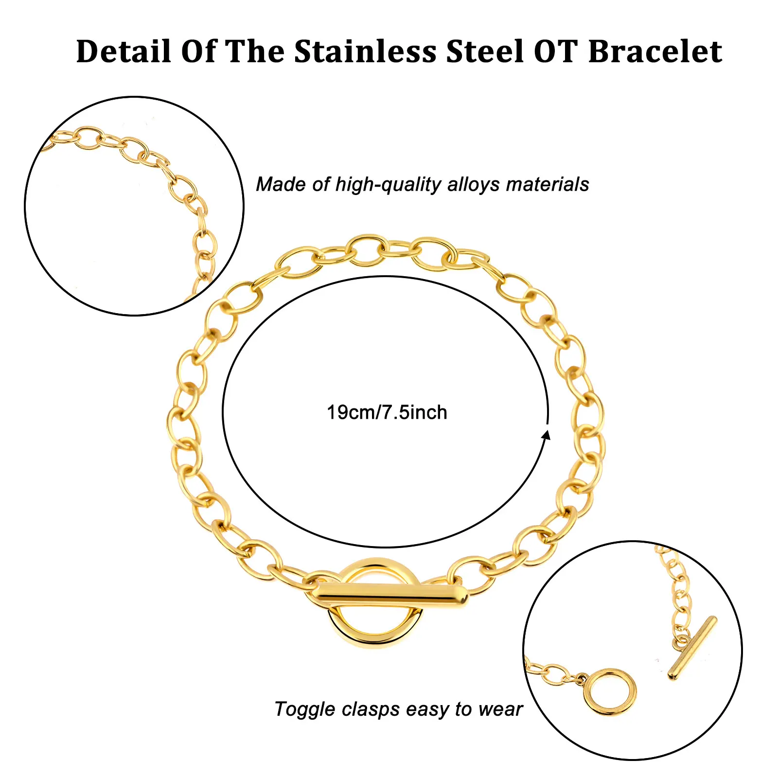 

60Pcs/Set Bracelet Chains with OT Toggle Clasp Metal Bracelet Chains Round