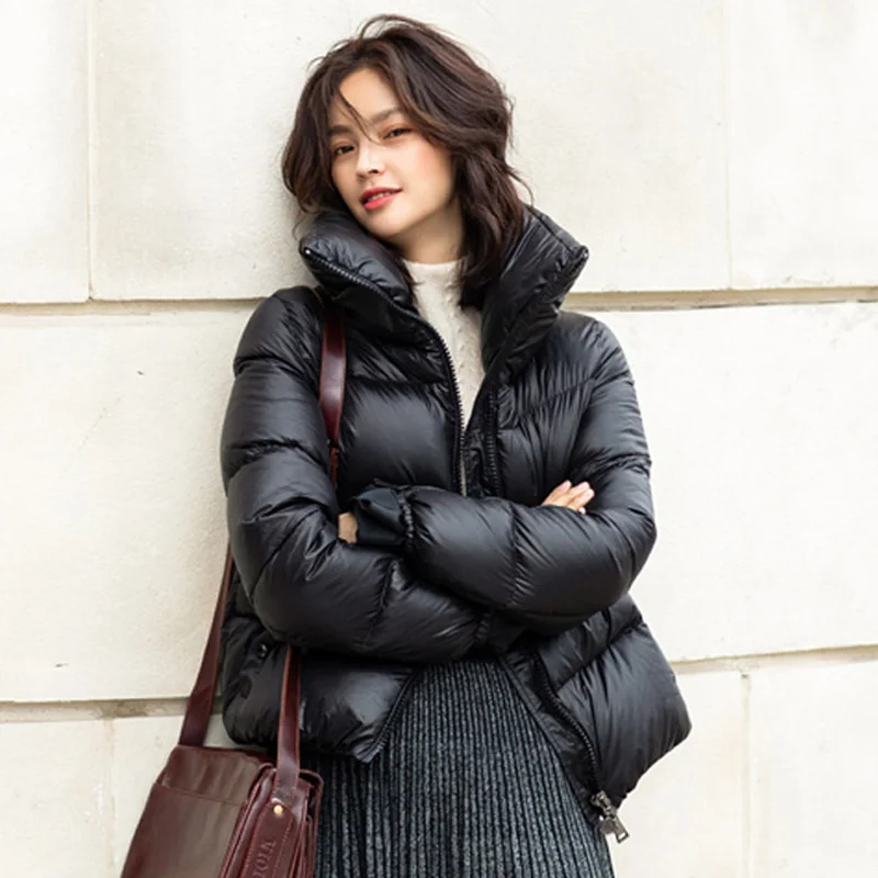 90% White Duck Down Coat Winter Jacket Women Stand Collar Solid Black Female Loose Oversized Womens Short Puffer Parka | Женская одежда