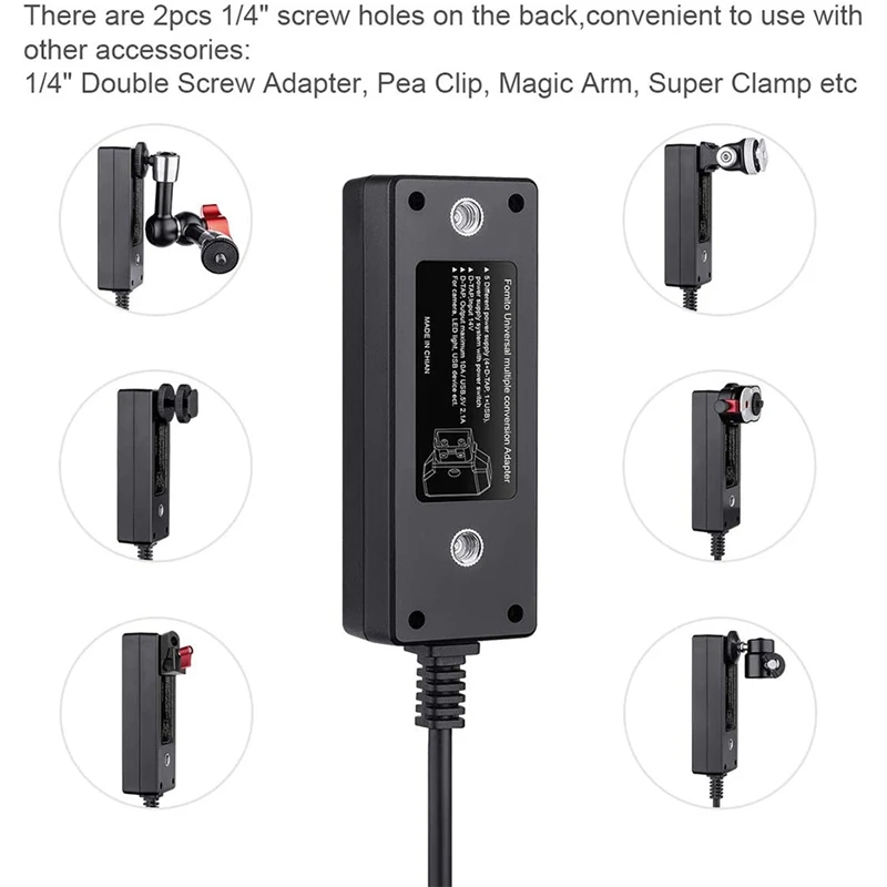 

Dtap Splitter Cable with Power Switch D-Tap for V-Mount V Lock, Gold Mount Battery to 3P x 4 Female Port & USB Port