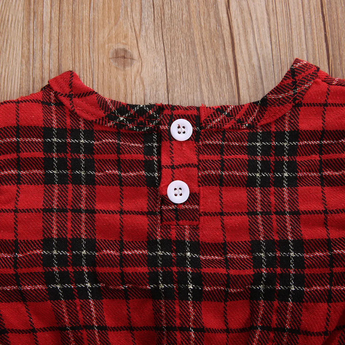 

2 Pcs Baby Girls Casual Suit, Red Plaid Round Neck Long Sleeve Falbala Romper, Elastic Bow Headband, Daily Life