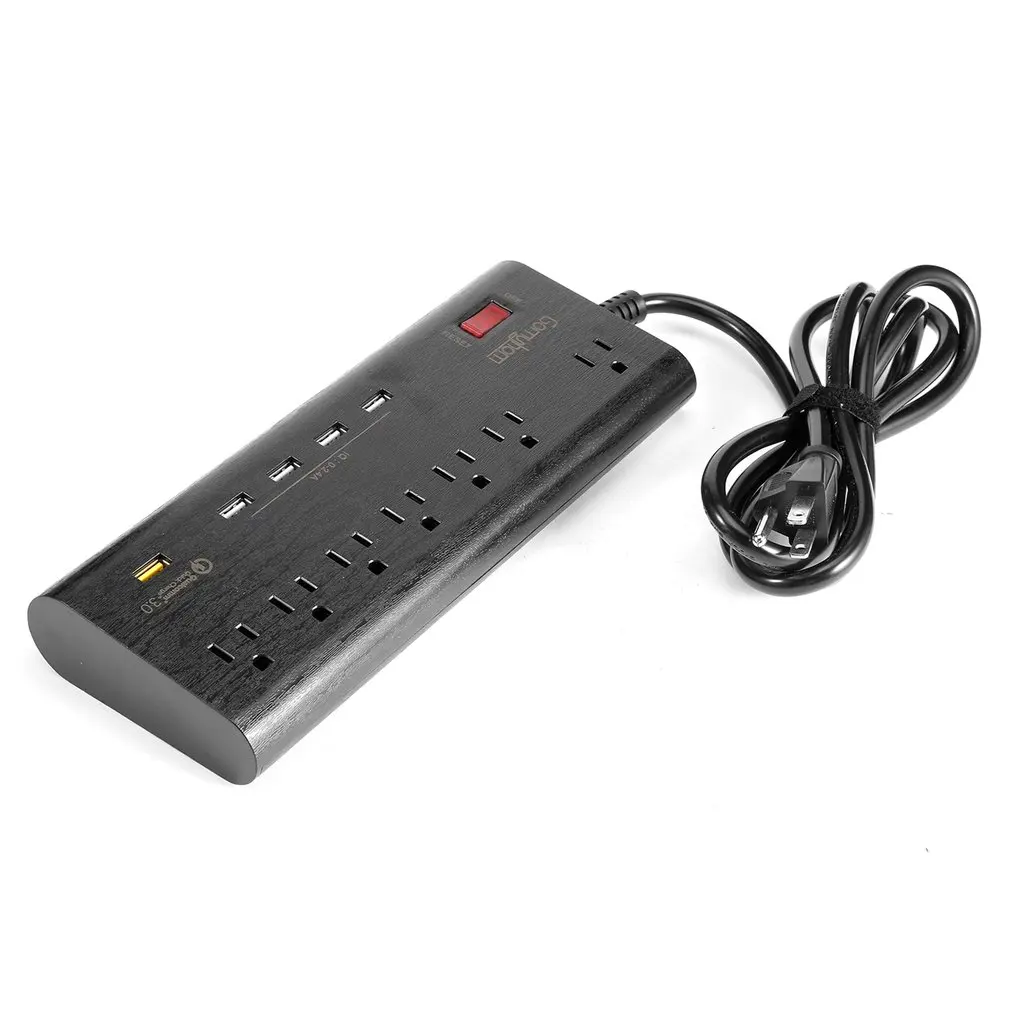 Сетевое зарядное устройство USB с 7 розетками 1 портом QC 3 0 и 4 умными удлинителями