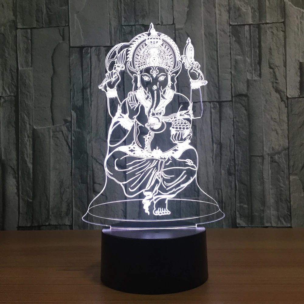 3D светодиодный ночник индийский лорд слон визуальный 7 цветов Ganesha настольная