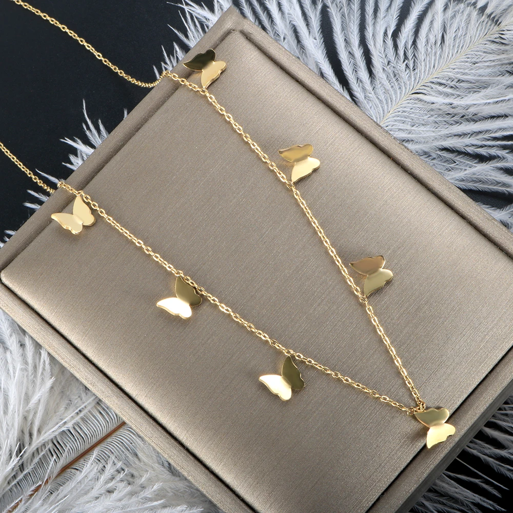 

ZMFashion Necklace For Women INS Wind Choker Stainless Steel Necklace Multiple Mini Butterfly Pendants Titanium Steel Chain Kpop