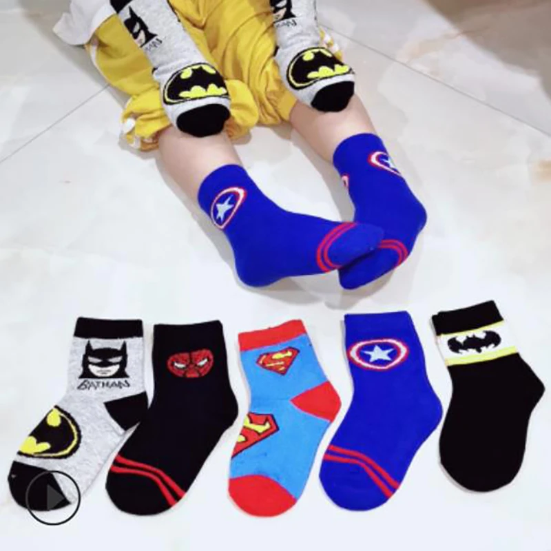 5 шт. носки без пятки с рисунком Капитан Америка детские на весну осень зиму из 100%