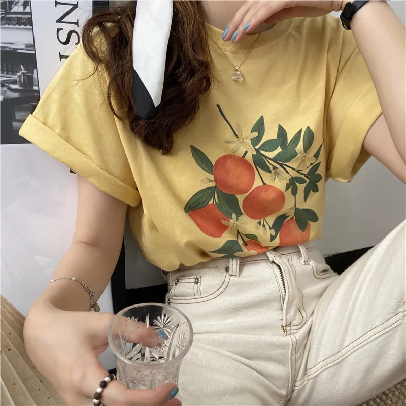 

Summer new retro Japanese loose fruit print all-match short-sleeved T-shirt