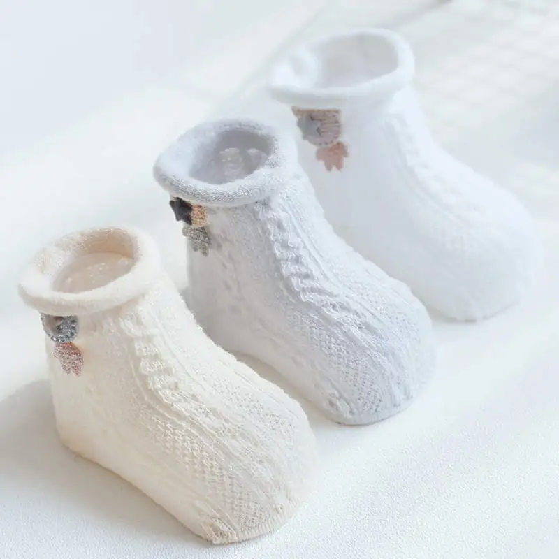 Warmom-Calcetines de algod&oacute;n para ni&ntilde;os peque&ntilde;os, calentador de piernas con bot&oacute;n de dibujos animados, Color caramelo, antideslizantes, 3 pares-3