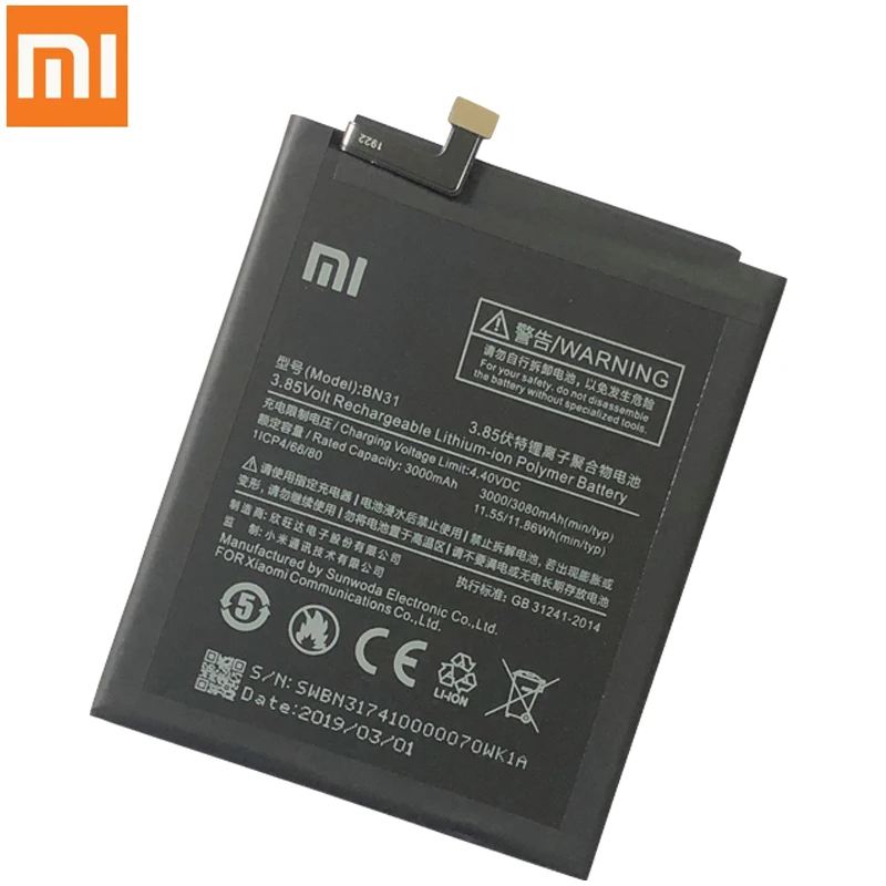 Оригинальный аккумулятор 3000 мА/ч для XIAOMI Mi A1 5X BN31Redmi Y1 Lite S2 | Мобильные телефоны и