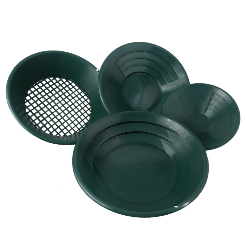 

4 pcs Green Color Gold Pan Mining Pan Kit Used for Outdoor Seiving of Gold C7AC