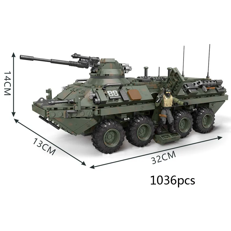 Современный военный американский автомобиль Stryker IFV mega block ww2 масштаб 1:36 армейские